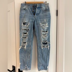 H&M Boyfriend Distressed Light Wash Ripped Jeans